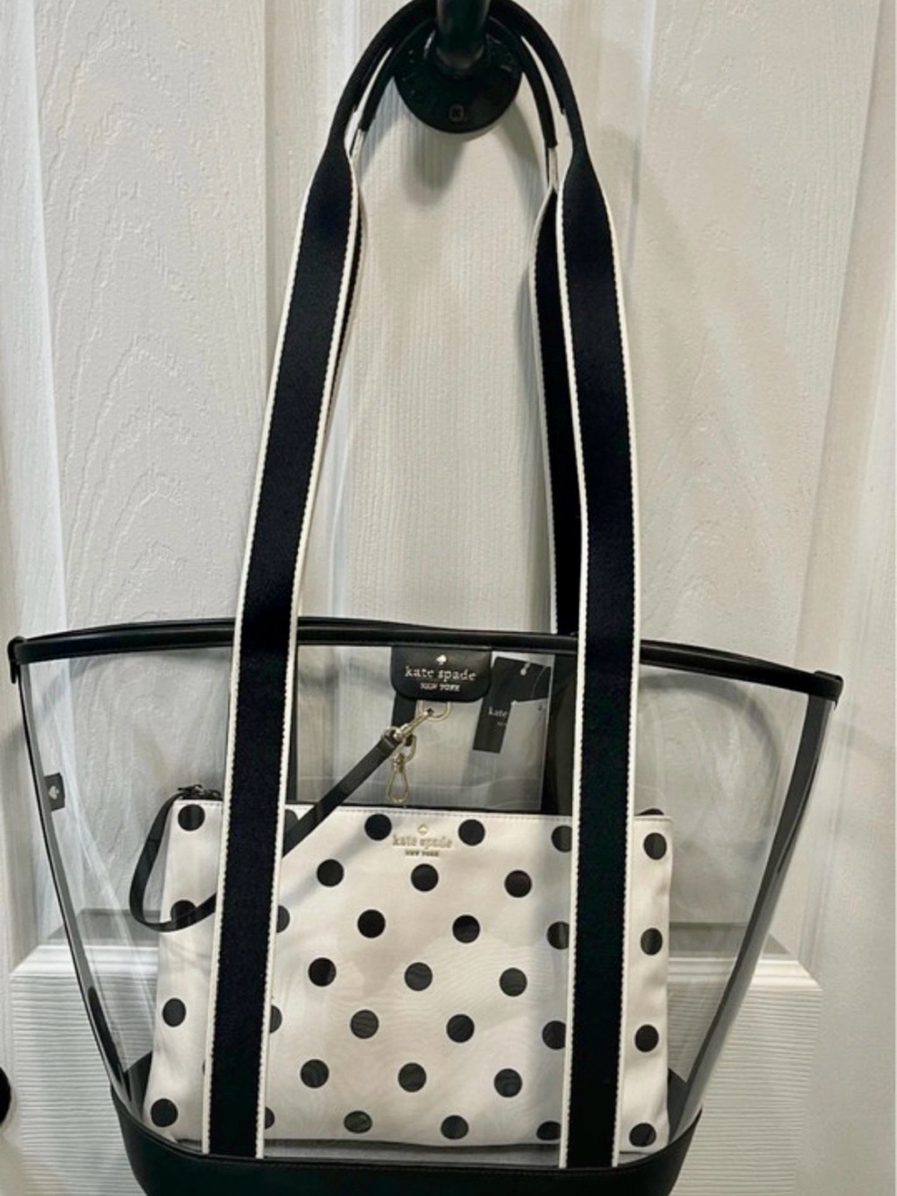 kate spade Black & White Clear Tote with Polka Dot Pouch